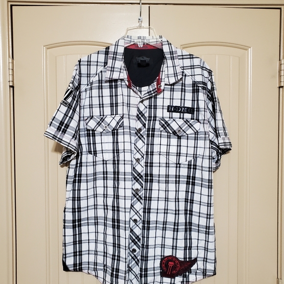 Harley Davidson Motorcycles Short Sleeve Check Shirt - White - XXL